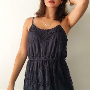 BLUE-ISH/GRAY DRESS WITH CROCHET DETAILING